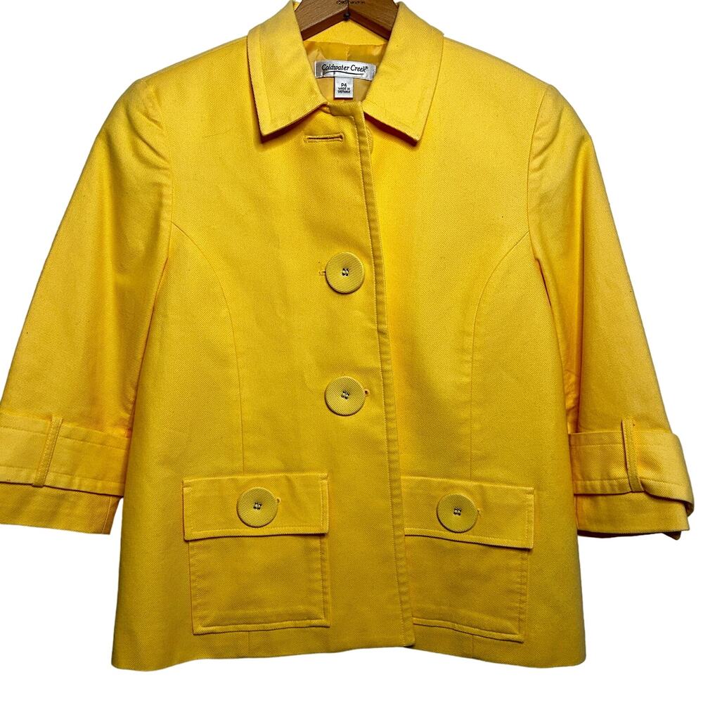 Coldwater Creek Oversized Button Jacket 4 4P Blazer Yellow Academia Prep Coastal